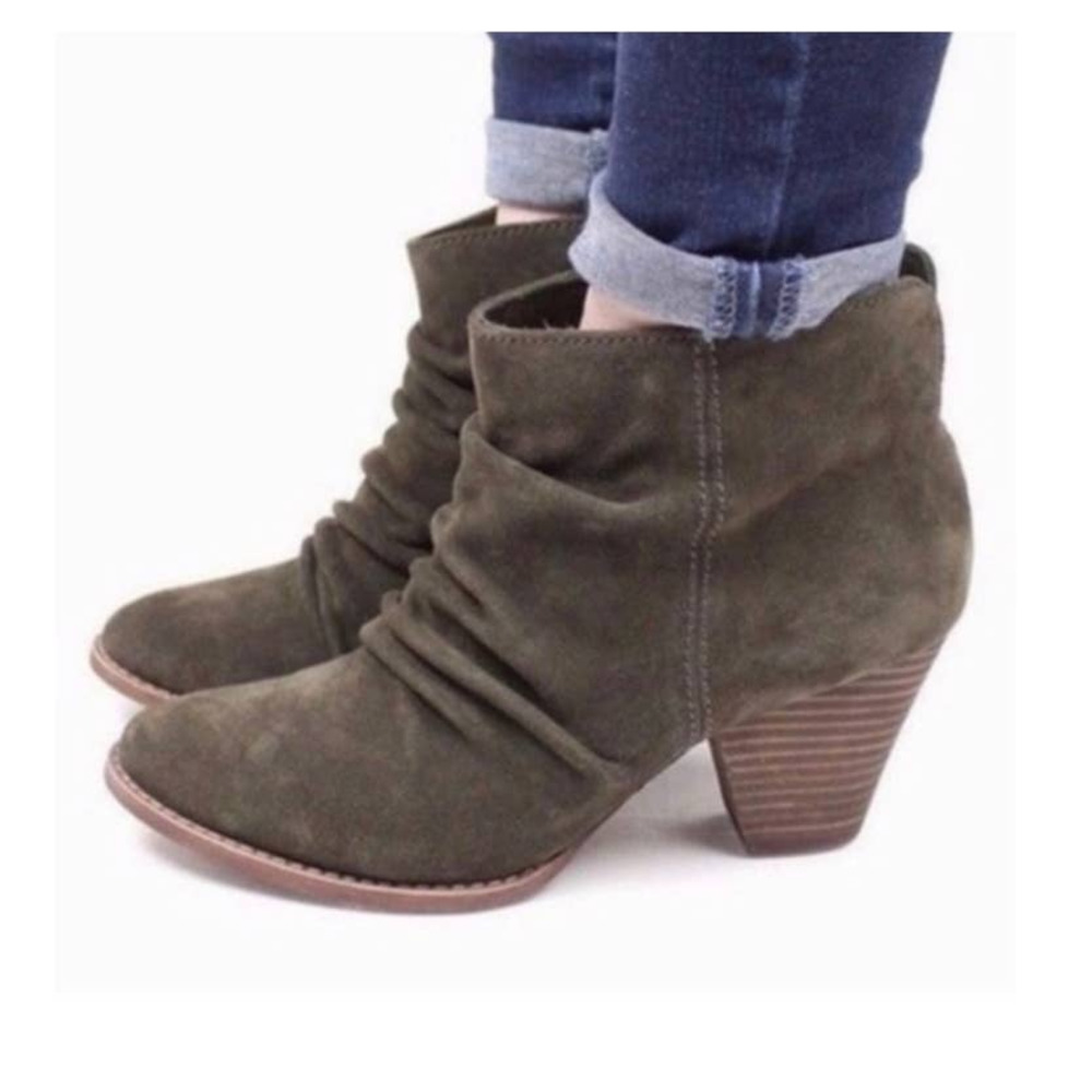 SPLENDID Womens Smoke Green Ruched Rodeo Almond Toe Stack Heel Leather Boots NEW